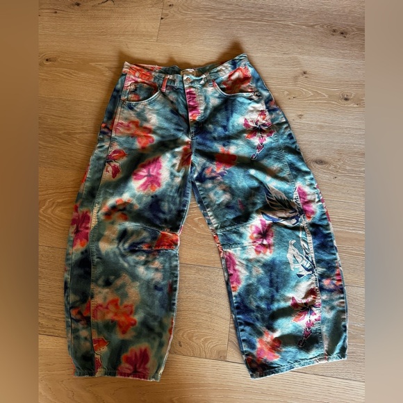 Free People We The Free Good Luck Barrel Floral Jeans ~ 31 🌺 - Picture 5 of 8
